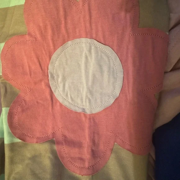 Flower Patchwork Raglan Sleeve Exposed Seam Top Cottagecore, Coquette Size L - Picture 3 of 6